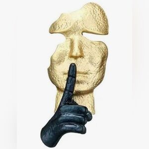 Abstract Art Black & Gold Mask Enamel Lapel Silence is Gold Thinker Brooch